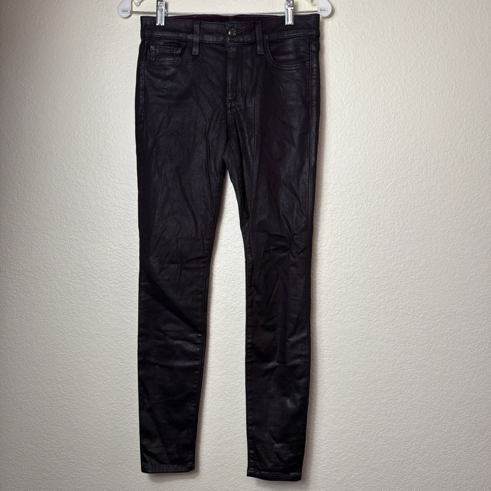 Joe's Jeans The Icon W26 Coated Waxed Purple Ankle Skinny Jean Trousers Metallic